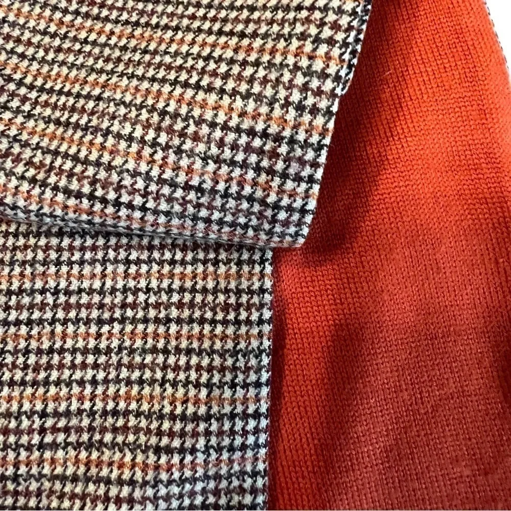 Vintage Altea Milano Italy Rust Orange & Brown Houndstooth Reversible Wool Scarf